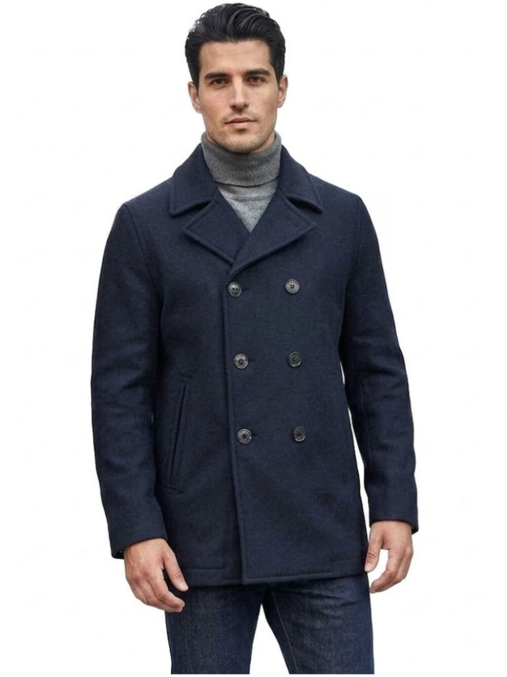 Michael Kors Double Breasted Wool Pea Coat, Navy Blue, Mens Size Small